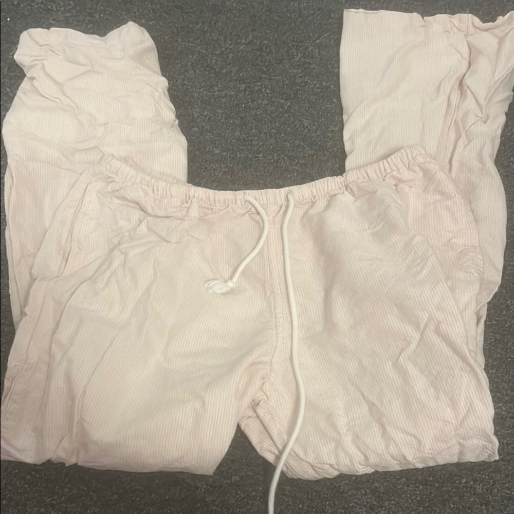 Brandy Melville Women's Pink and White linen pants